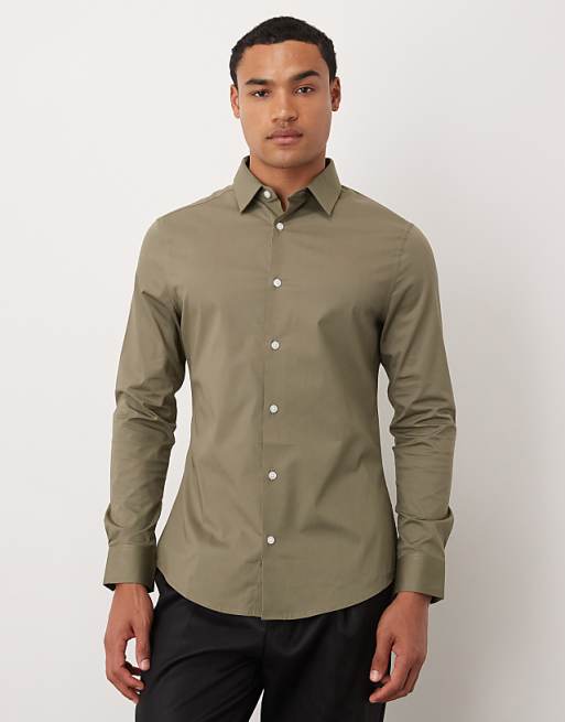 DESIGN skinny stretch work shirt in khaki