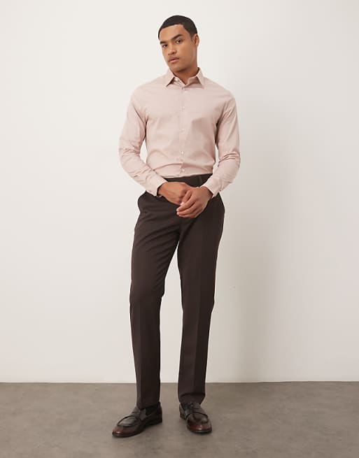 DESIGN Skinny Stretch Work Shirt In Light Pink
