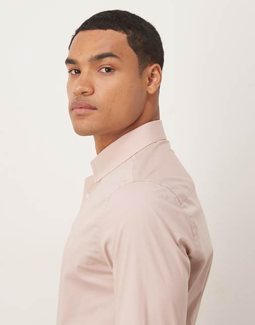 DESIGN Skinny Stretch Work Shirt In Light Pink