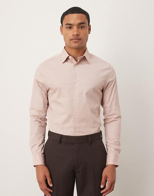 DESIGN skinny stretch work shirt in light pink