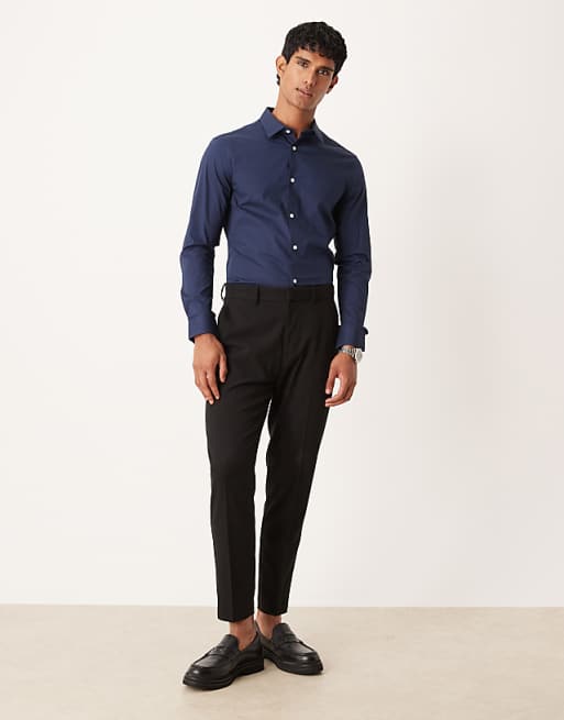 DESIGN Skinny Stretch Work Shirt In Navy