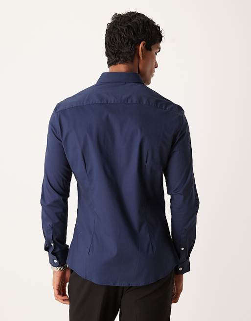 DESIGN Skinny Stretch Work Shirt In Navy