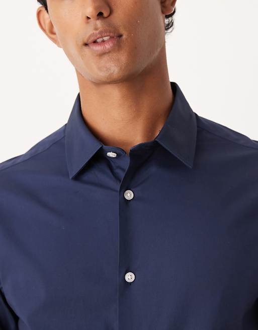 DESIGN Skinny Stretch Work Shirt In Navy