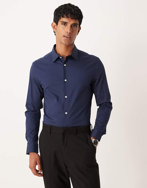 DESIGN skinny stretch work shirt in navy