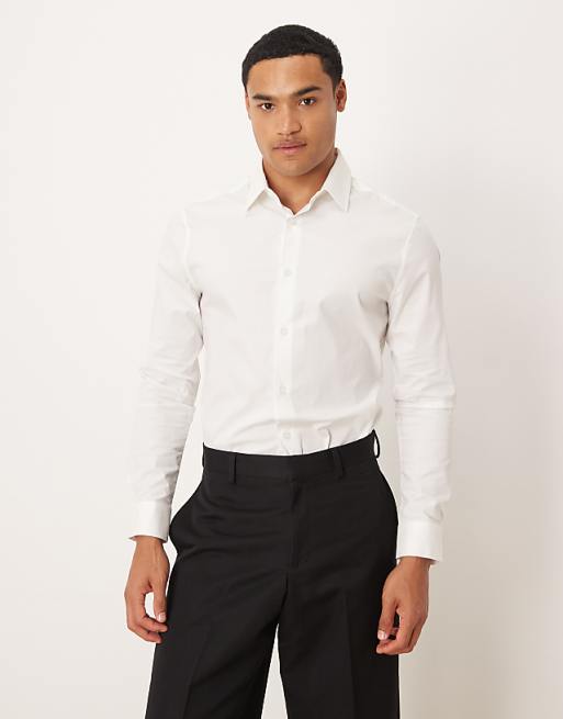 DESIGN skinny stretch work shirt in white