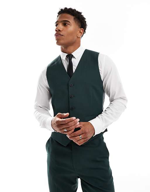 DESIGN Skinny Suit In Dark Green Herringbone