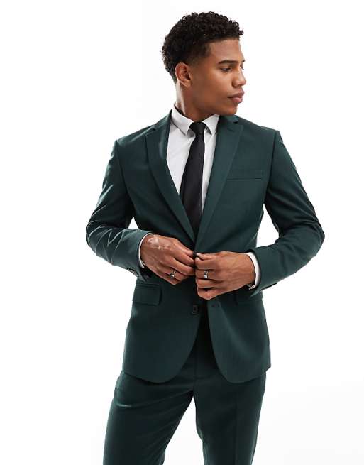 DESIGN Skinny Suit In Dark Green Herringbone