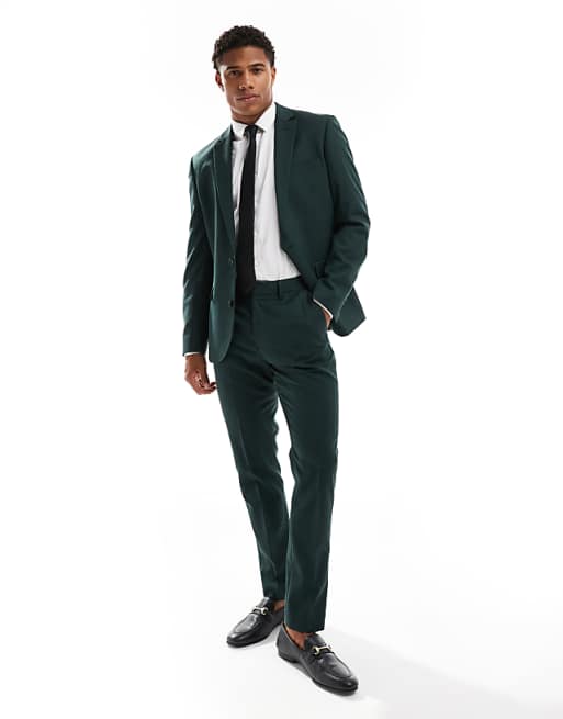 DESIGN Skinny Suit In Dark Green Herringbone