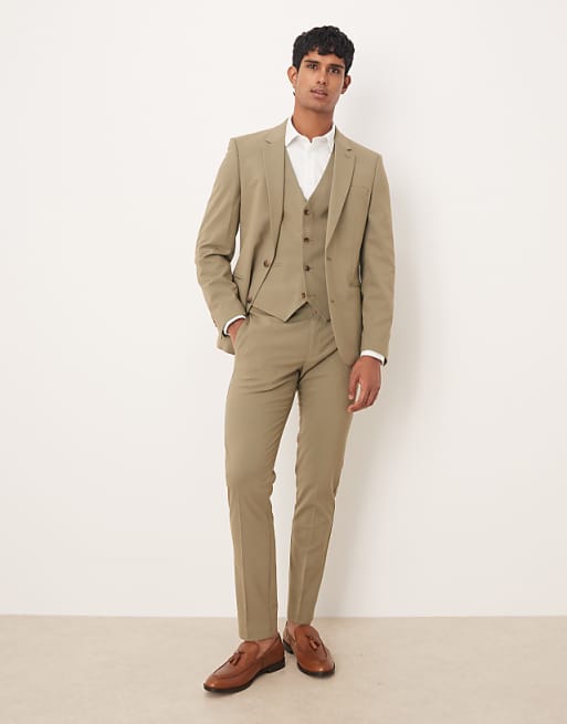 DESIGN Skinny Suit In Khaki Colour