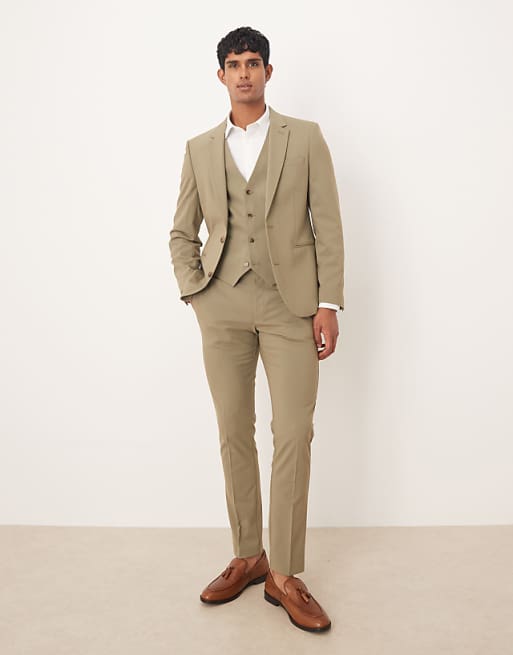 DESIGN Skinny Suit In Khaki Colour