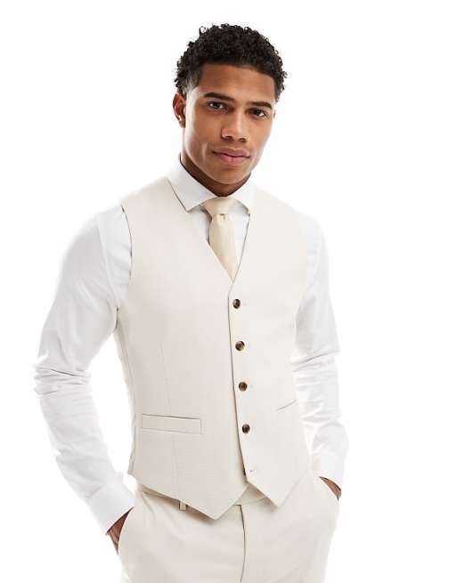 DESIGN Skinny Suit In Stone Textured Basketweave