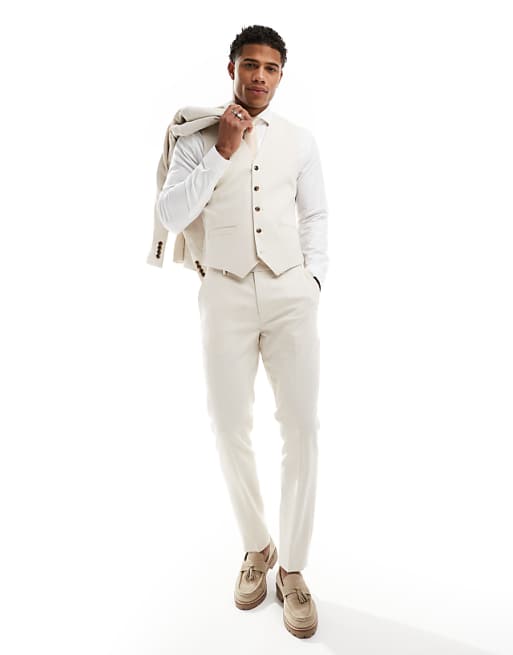 DESIGN skinny suit in stone textured basketweave