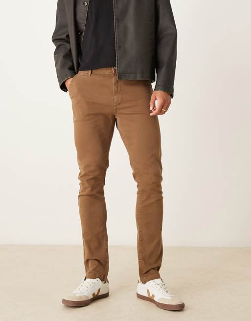 DESIGN skinny trousers in brown