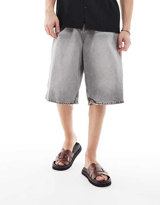 DESIGN Slider Sandals In Brown With Cleated Sole