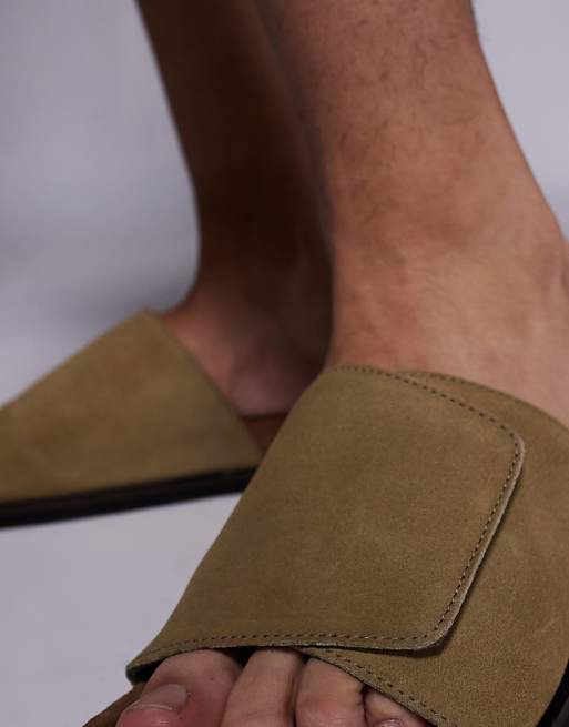 DESIGN Slider Sandals In Stone Suede With Cork Sole