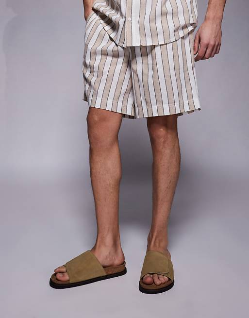 DESIGN Slider Sandals In Stone Suede With Cork Sole