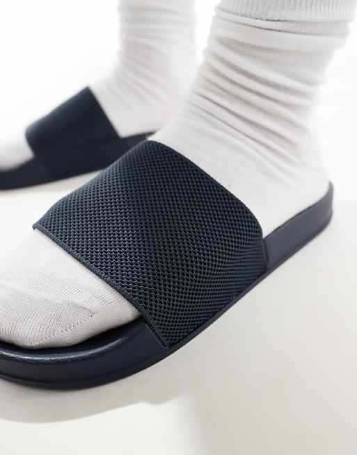 DESIGN Sliders In Navy With Knitted Strap