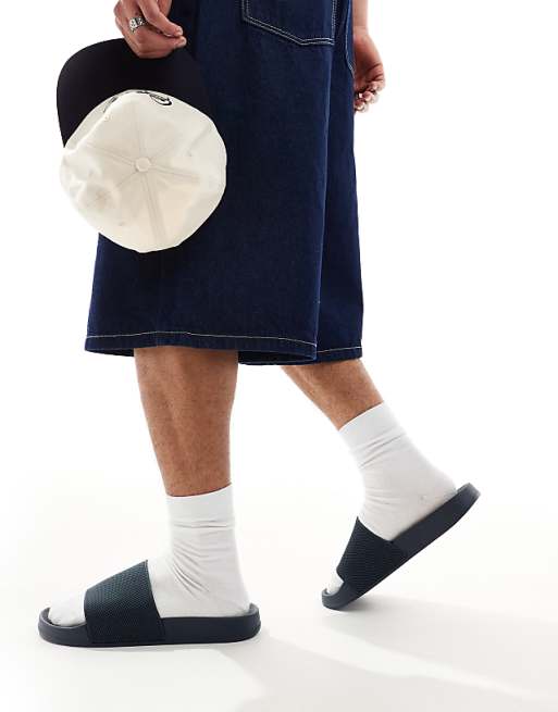 DESIGN Sliders In Navy With Knitted Strap