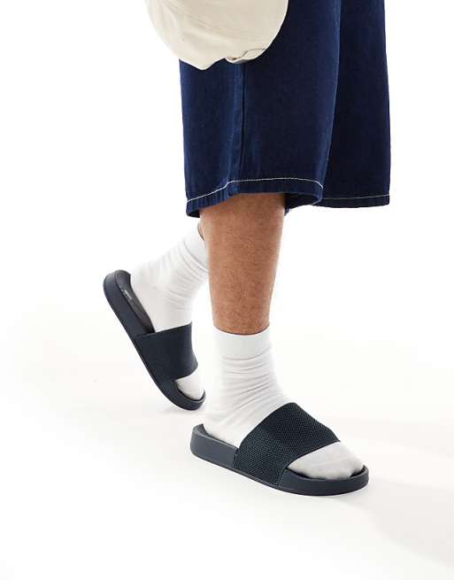 DESIGN sliders in navy with knitted strap