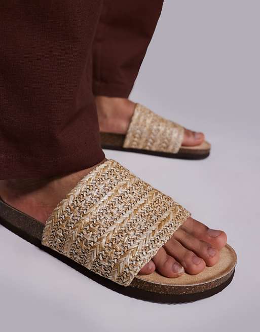 DESIGN Sliders Sandals With Woven Strap In Stone