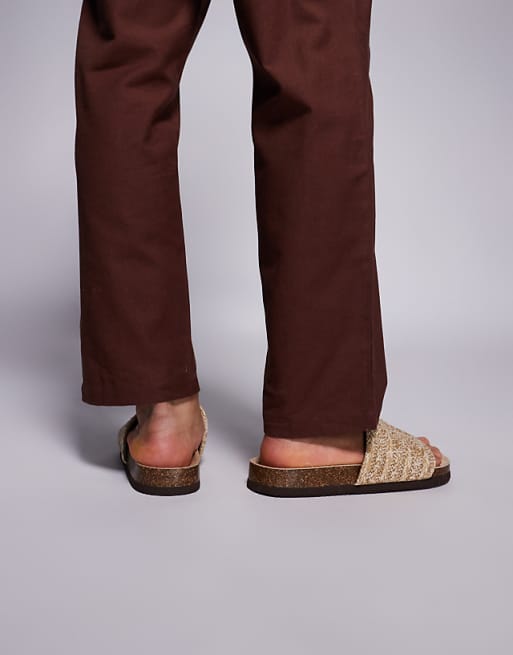 DESIGN Sliders Sandals With Woven Strap In Stone