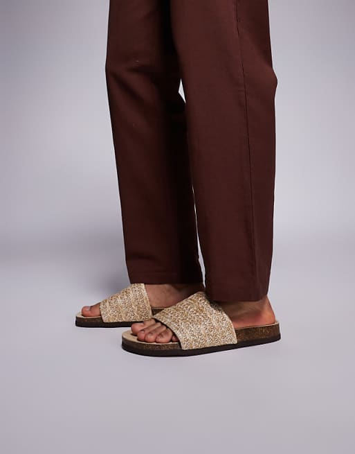 DESIGN sliders sandals with woven strap in stone