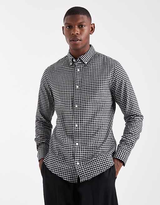 DESIGN slim fit check shirt in black