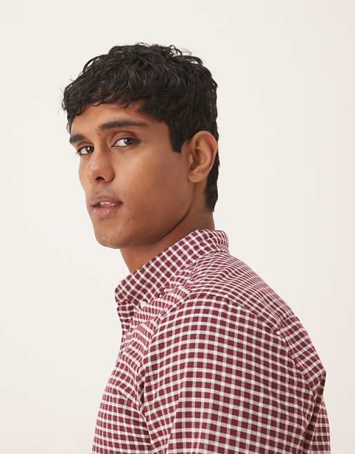 DESIGN Slim Fit Check Shirt In Burgundy