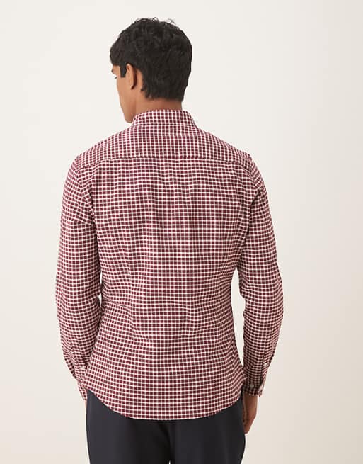DESIGN Slim Fit Check Shirt In Burgundy