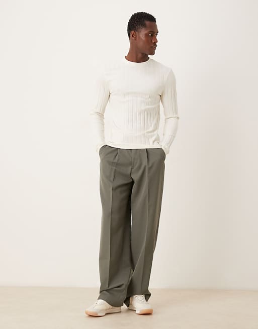 DESIGN Slim Fit Long Sleeve T-shirt In Cream Wide Rib