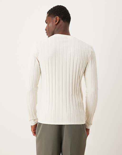 DESIGN Slim Fit Long Sleeve T-shirt In Cream Wide Rib