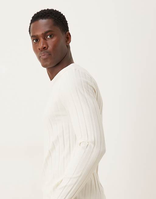DESIGN Slim Fit Long Sleeve T-shirt In Cream Wide Rib