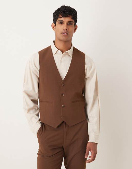 DESIGN Slim Fit Suit In Brown