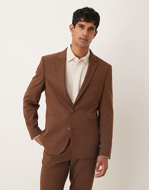 DESIGN Slim Fit Suit In Brown