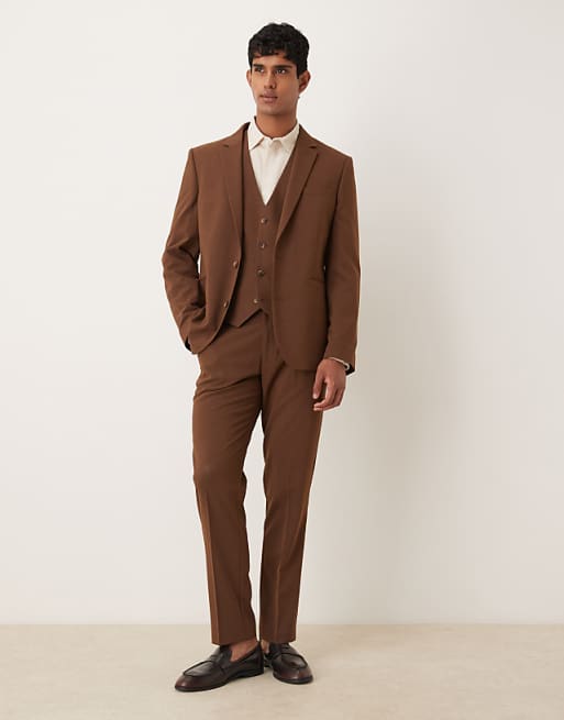 DESIGN Slim Fit Suit In Brown
