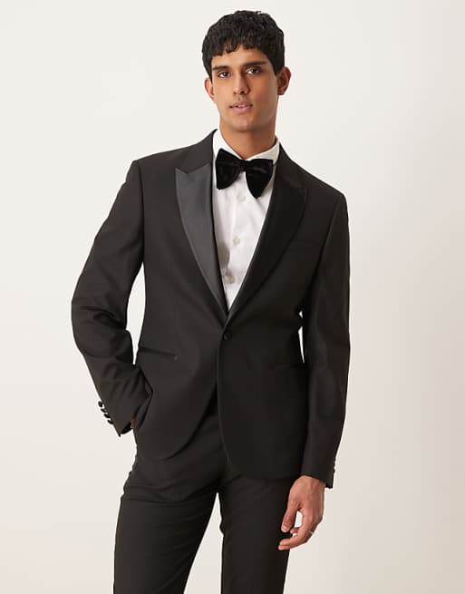 DESIGN slim fit tuxedo jacket in black