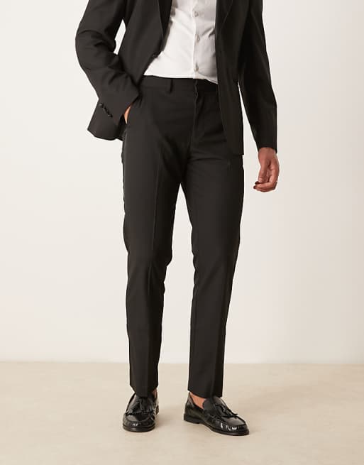 DESIGN Slim Fit Tuxedo Trousers In Black