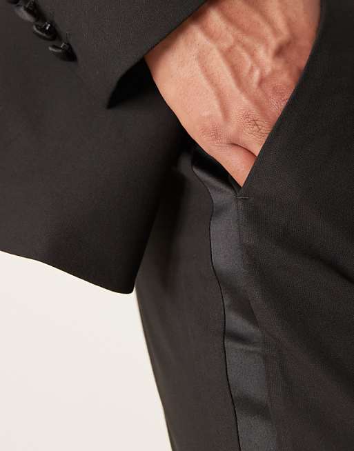 DESIGN Slim Fit Tuxedo Trousers In Black