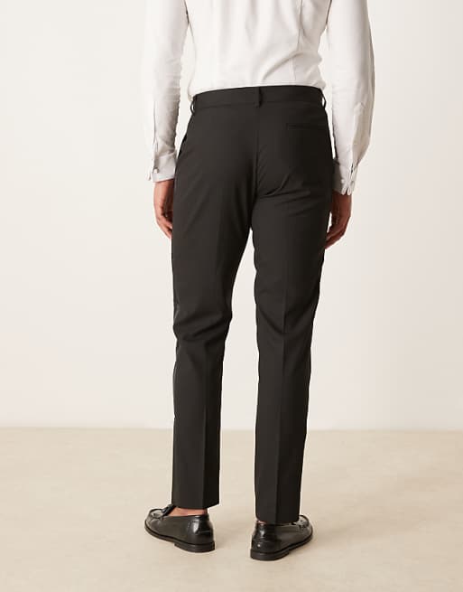 DESIGN Slim Fit Tuxedo Trousers In Black