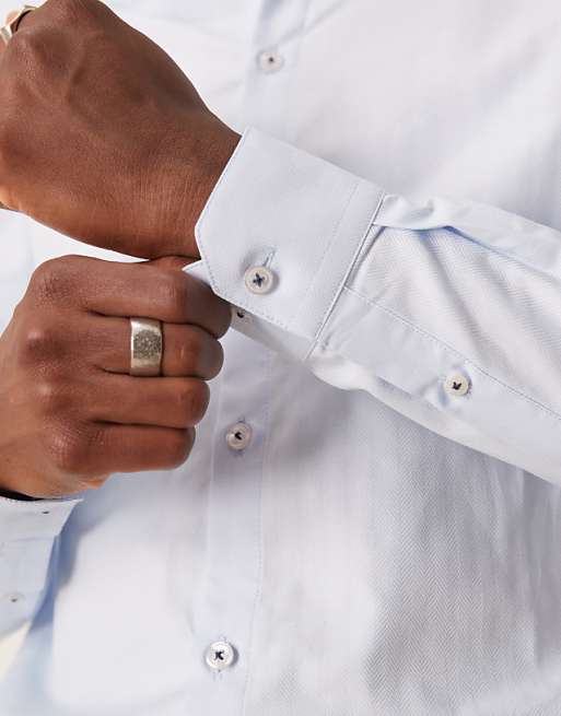 DESIGN Slim Herringbone Shirt In Blue