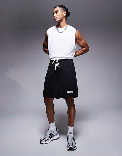 DESIGN Slim Mesh Texture Short With Print In Navy