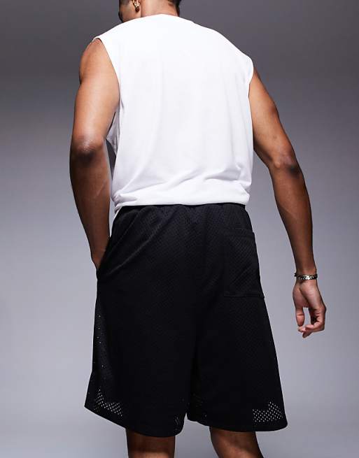 DESIGN Slim Mesh Texture Short With Print In Navy