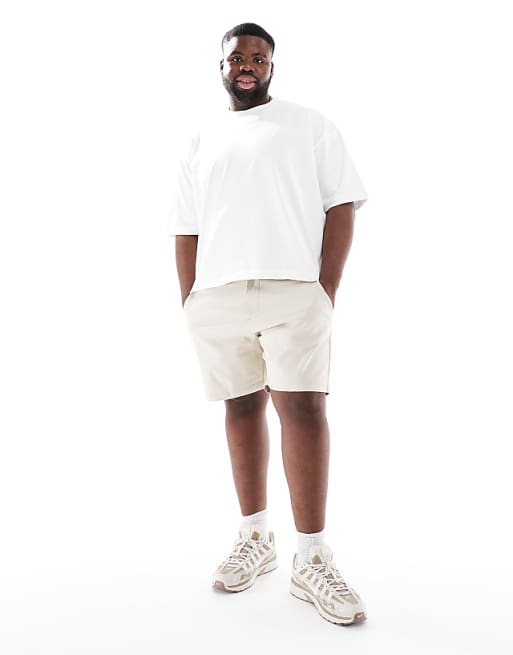 DESIGN Slim Mid Length Chino Bermuda Shorts In Stone