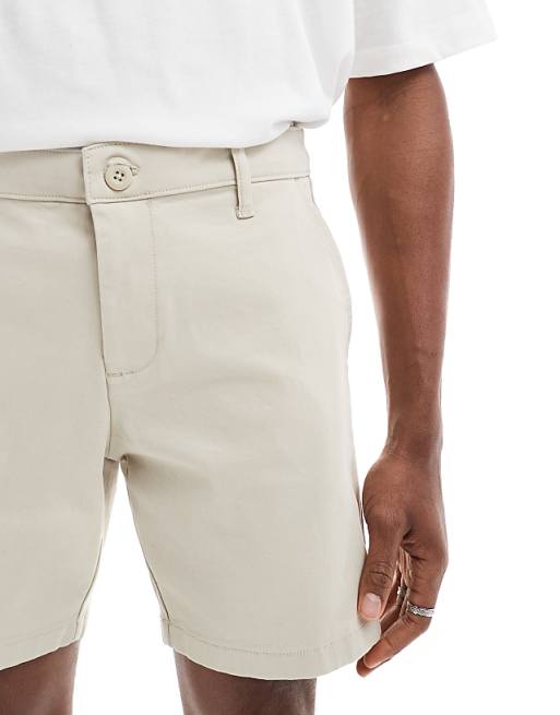DESIGN Slim Mid Length Chino Bermuda Shorts In Stone
