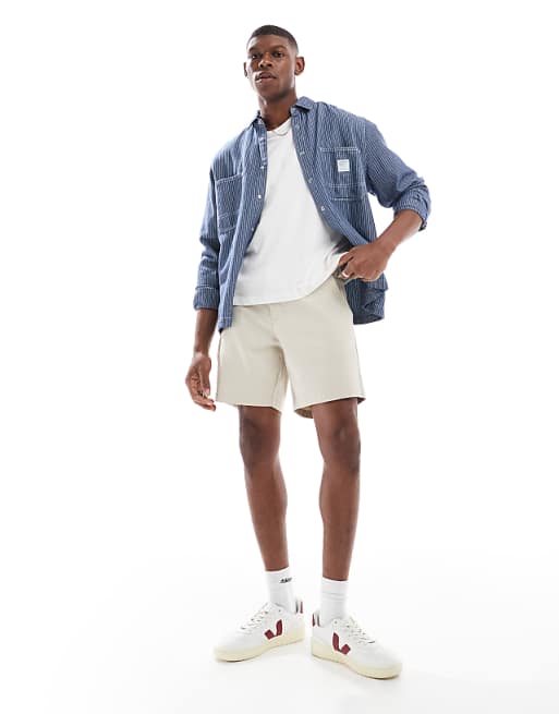 DESIGN Slim Mid Length Chino Bermuda Shorts In Stone
