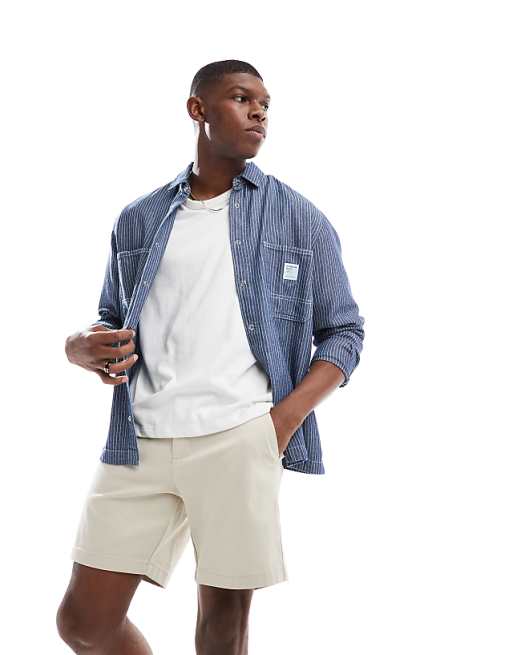 DESIGN slim mid length chino bermuda shorts in stone