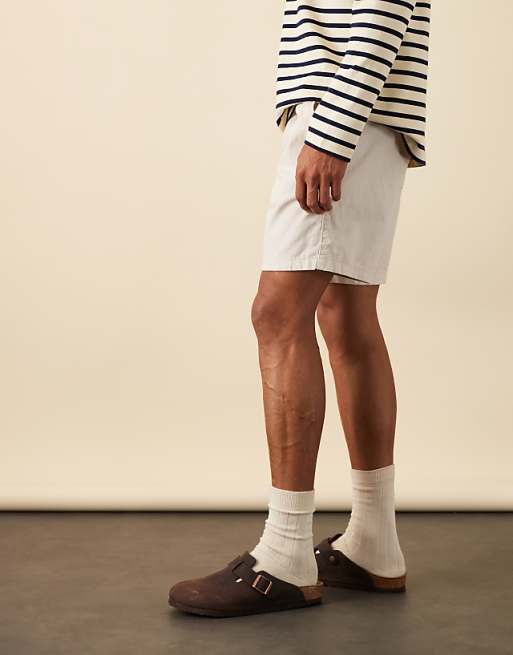 DESIGN Slim Mid Length Linen Blend Shorts In Stone