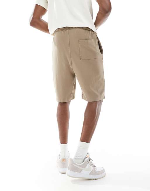 DESIGN Slim Pique Short In Khaki