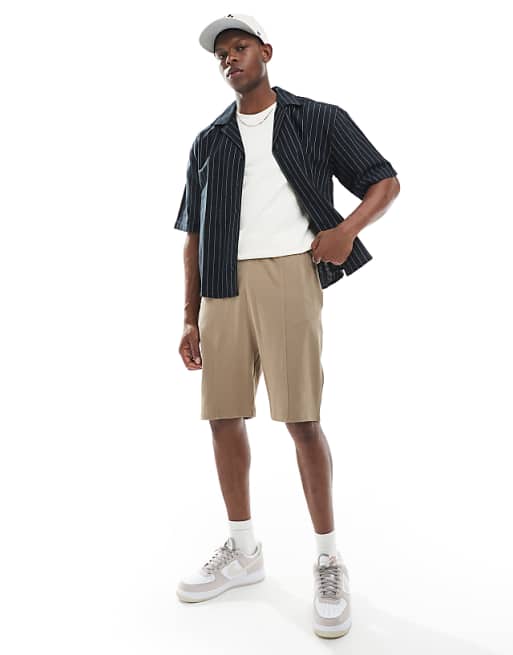DESIGN slim pique short in khaki