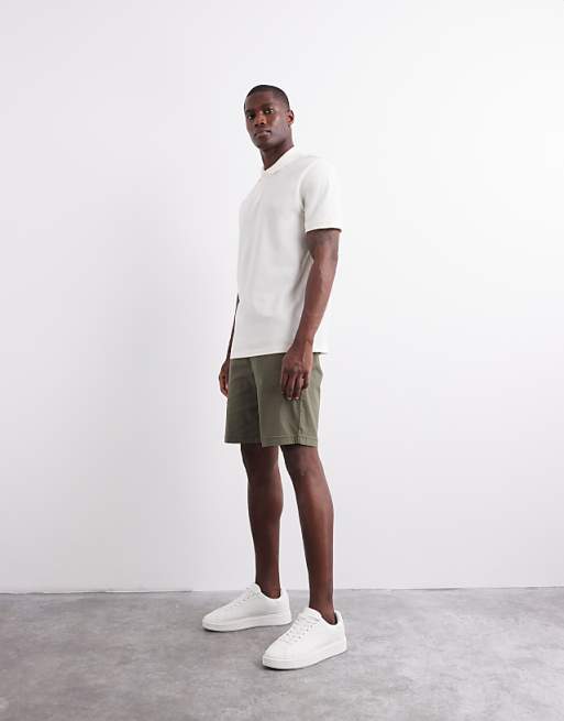 DESIGN slim regular length chino shorts in khaki